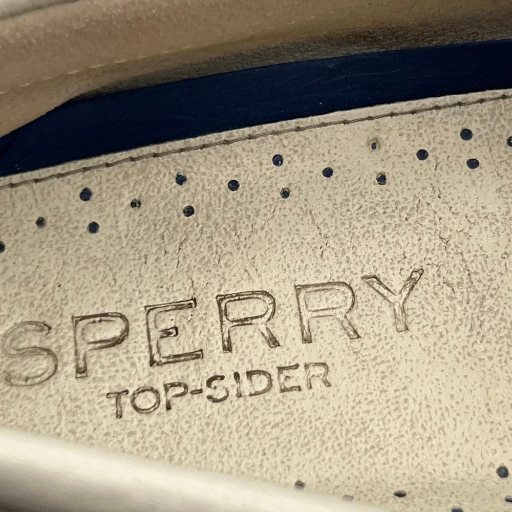 Sperry Shoes Mens 9 White Leather Top Sider A/O 2-Eye Boat Deck Loafers Nautical